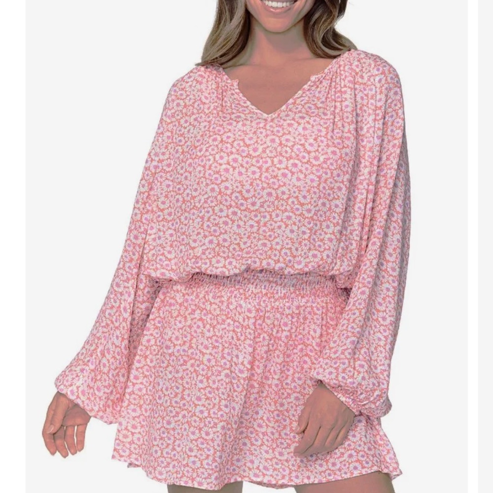 Raisins Pink Floral Long Sleeve Coverup Dress
